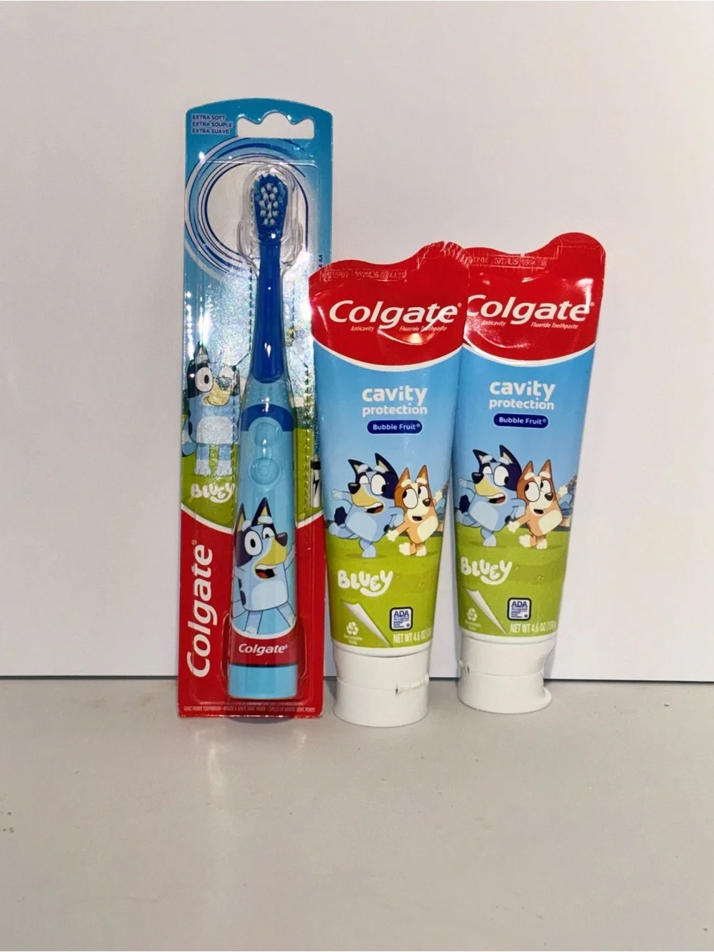 Bluey Kids Electric Toothbrush & Bubble Fruit Toothpaste Bundle - Blue